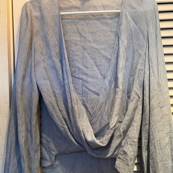 TOPSHOP blue‎ twist waist open front blouse - Picture 7 of 9